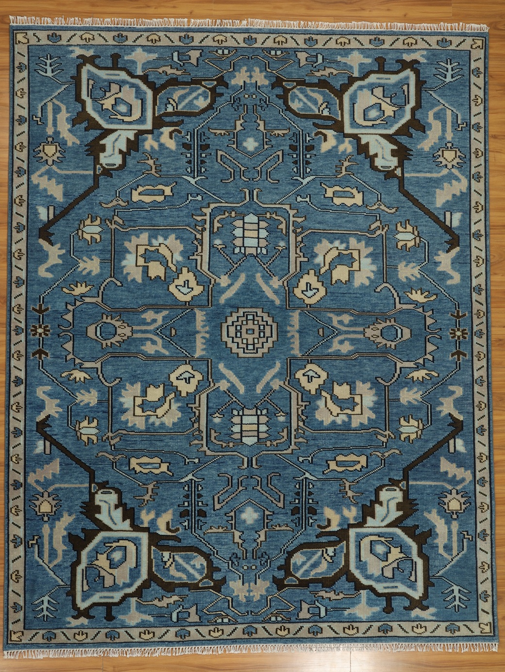 Blue Oushak Wool Rug Hand Knotted Vintage Oushak Style Floral Rug, Handmade Persian Inspired Antique Look Rug